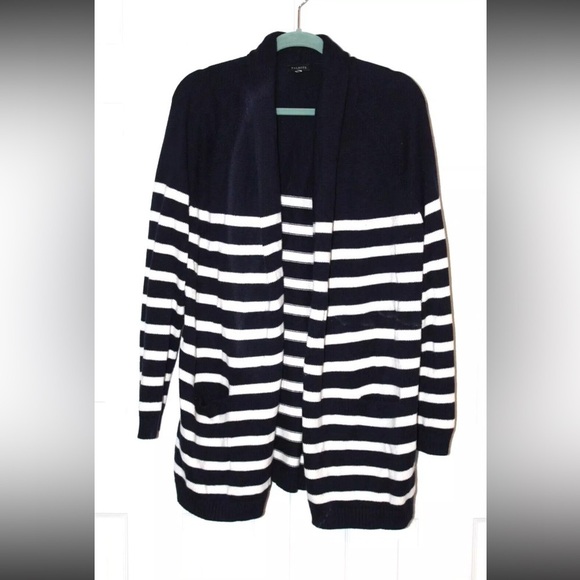 Talbots Navy Blue & White Striped Open-Front Cardigan Sweater Women's Sz Small P - Picture 3 of 9